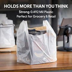 White T-Shirt Carryout Grocery Bags 1/6 Large 21×6.5×11.5 0.492 Mil