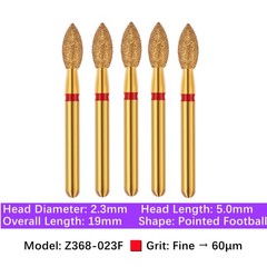 5/pk Dental Zirconia FG Diamond Burs & Holder Z368-023F Fine Pointed Football