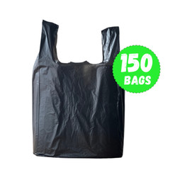 T-Shirt Plastic Grocery Shopping Bags 1/6 Large 21 x 6.5 x11.5 BLACK (50-200 ct)