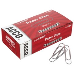 ACCO Paper Clips, Jumbo, Smooth, 100 Clips/Box, 100 Count (Pack of 1), Silver