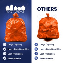 Plasticplace 55-60 Gallon Trash Bags, Orange, 1.2 Mil, 50 Count
