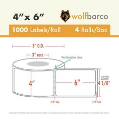 4″x6″ Direct Thermal Shipping Labels 1000/Roll, 3″ core, 4 Rolls /box For Zebra