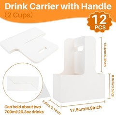 2 Cup Drink Carrier with Handle – 12Pcs Disposable Paper Cardboard Coffee Cup