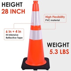 Orancl 12 – 36InchFlexible Black Base PVC Traffic Cone with Reflective Collar