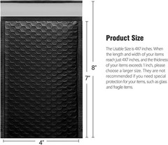 50 #000 4×8 Black Poly Bubble Padded Envelopes Self-Sealing Mailers