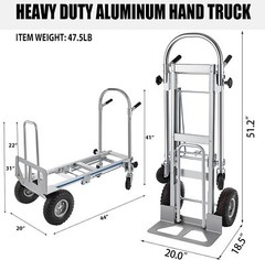 4 in 1 Aluminum Hand Truck Dolly Heavy Duty 1000 LB Convertible Folding Cart