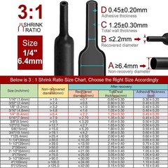 55 ft Dual Wall Adhesive Glue Lined Φ1/4″ (6.4mm) Heat Shrink Tubing 3:1 Ratio