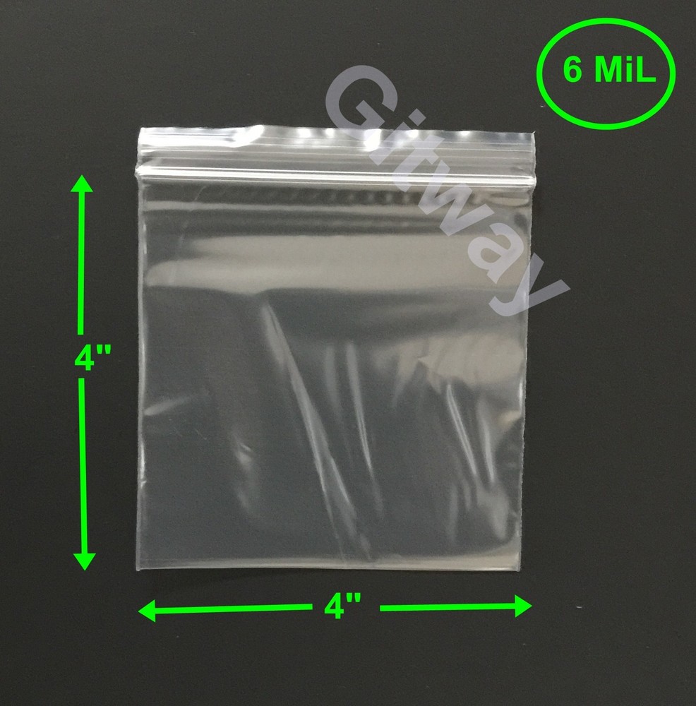 4″ x 4″ Heavy Duty 6 MIL Resealable Zip Top Lock 4×4″ 6 ML Clear Plastic Bags