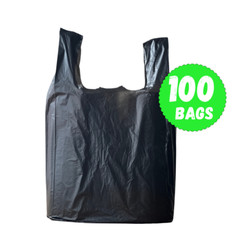 T-Shirt Plastic Grocery Shopping Bags 1/6 Large 21 x 6.5 x11.5 BLACK (50-200 ct)