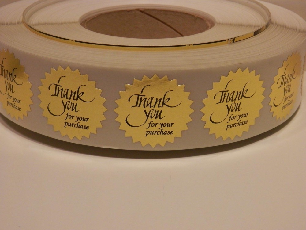 Thank You For Your Purchase Label Sticker 1.5″ Starburst bright gold 250/rl