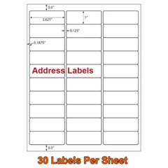 1 x 2 5/8 60000 Address Blank Shipping Adhesive Labels Compatible 2.625 x 1 30UP