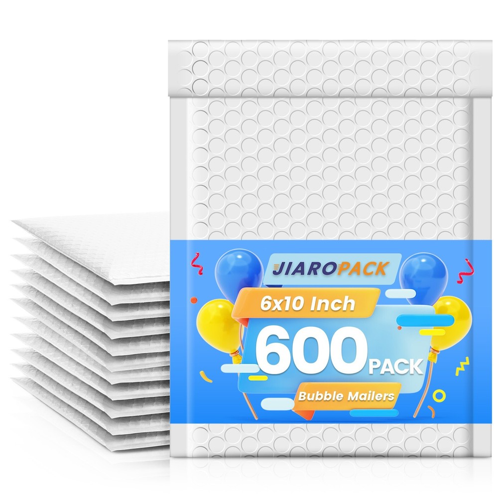 Jiaro Pack Poly Bubble Mailer Padded Envelope Mailing Bags 6×10″ 600Pcs White