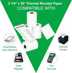 Thermal Paper Rolls 2.25 X 50 Ft, 5 Rolls Credit Card Paper Thermal 2 1/4″ X 50′