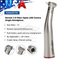 AbDent 1:5 Electric Fiber Optic LED Contra Angle Handpiece Red Ring USPS