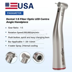 AbDent 1:5 Electric Fiber Optic LED Contra Angle Handpiece Red Ring USPS