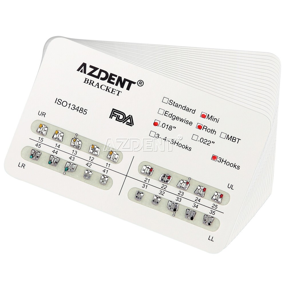 Dental Orthodontic Bracket Brace Mini Standard Roth/MBT.022/018 3-4-5/3 Hooks