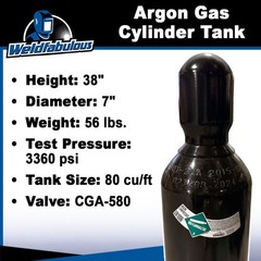 80 cu/ft 100% Argon Cylinder Tank Welding Gas CGA 580 – FULL