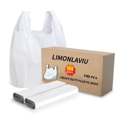 Plastic Grocery Bags With Handles 100 Pack 11.5×6.5×21 Heavy Duty Retail
