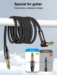 Guitar Cable 15 ft/5 M, Instrument Right Angle Cables, 6.35 mm (1/4) TS Unbal…