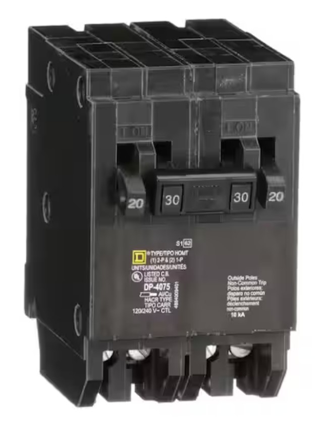 Square D Homeline HOMT2020230 Tandem (Quad) Circuit Breaker 2- 20 1 &30 Amp New