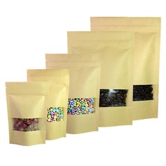 Variety of Sizes Brown Kraft Paper Resealable Stand Up Bags w/Window (100/Pack)