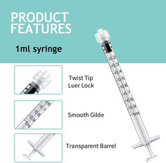 20 Pack 1ml Luer Lock Syringes without Needle Liquid Measuring Lab Dispensing