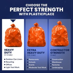 Plasticplace 55-60 Gallon Trash Bags, Orange, 1.2 Mil, 50 Count