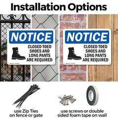 (2 Pack) Closed Toed Shoes And Long Pants OSHA Notice Sign Decal Metal Plastic