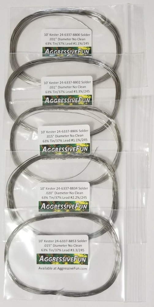 Kester No Clean Core Solder Assortment 63/37 5 Types .015″ to .031″ & 1.1%to3.3%