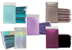 4×8 Metallic Bubble Mailers Padded Shipping Envelopes, Mirrored Hologram Choose!