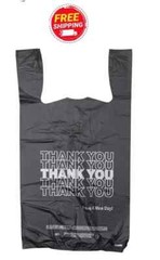 New Large 21 x 6.5 x 11.5 “Thank You” T-Shirt Plastic Grocery Black Bags-1000