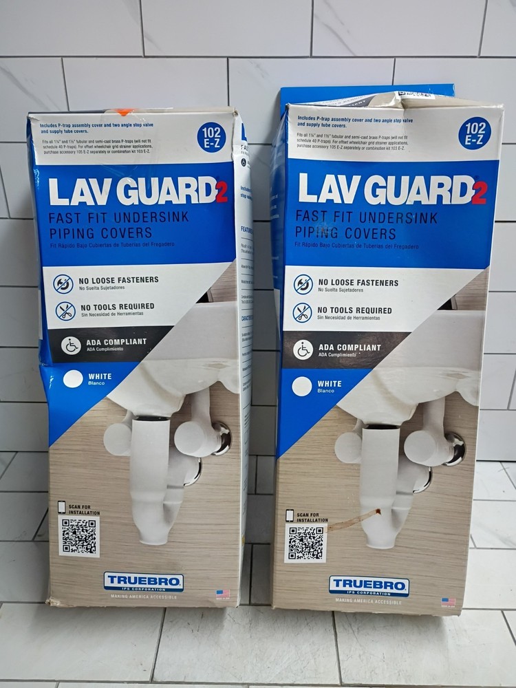 2pk TrueBro Lav Guard2 102 E-Z Fast Fit Undersink Piping Covers Open Box..