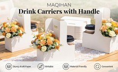 2 Cup Drink Carrier with Handle – 12Pcs Disposable Paper Cardboard Coffee Cup