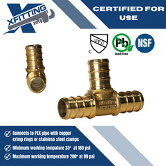 25 PIECES 1/2″ X 1/2″ X 1/2″ PEX TEE – BRASS CRIMP FITTINGS (LEAD-FREE BRASS)