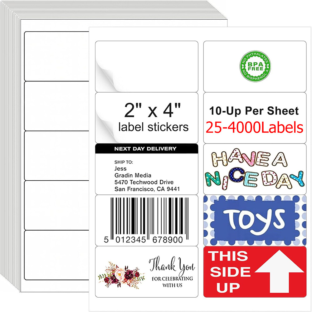 250-40000Labels 2″ x 4″ Shipping Address Labels for Laser Ink Jet Adhesive 10 UP
