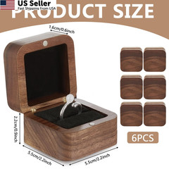 Loetere 6 Pcs Square Wooden Ring Boxes for Wedding Ceremony Mini Black