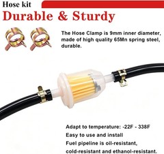 10Ft 1/4 Inch Fuel Line Hose with 20 Clamps, Rubber Fuel Line for Lawn Mower Dir