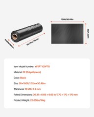 10Mil Plastic Sheeting Roll 5 x 100 FT Heavy Duty Polyethylene Black