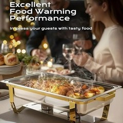 4 Pack Chafing Dish Buffet Set 9QT Stainless Steel Chafing Dishes Gold & Silver