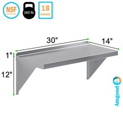 14 in. x 30 in. Stainless Steel Wall Shelf With Squared Edge