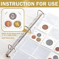 Coin Binder Sheets 30 Sheets 2″ X 2″ Coin Flips – 600 Pockets 7 Holes Coin Pages