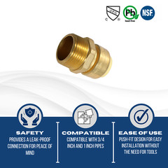 1 Pc XFITTING 3/4″ Push Fit x 1″ Male NPT Threaded Adapter, Lead Free Brass