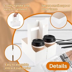 2 Cup Drink Carrier with Handle – 12Pcs Disposable Paper Cardboard Coffee Cup