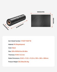 VEVOR 10Mil Plastic Sheeting Roll 20 x 100 FT Heavy Duty Polyethylene Black