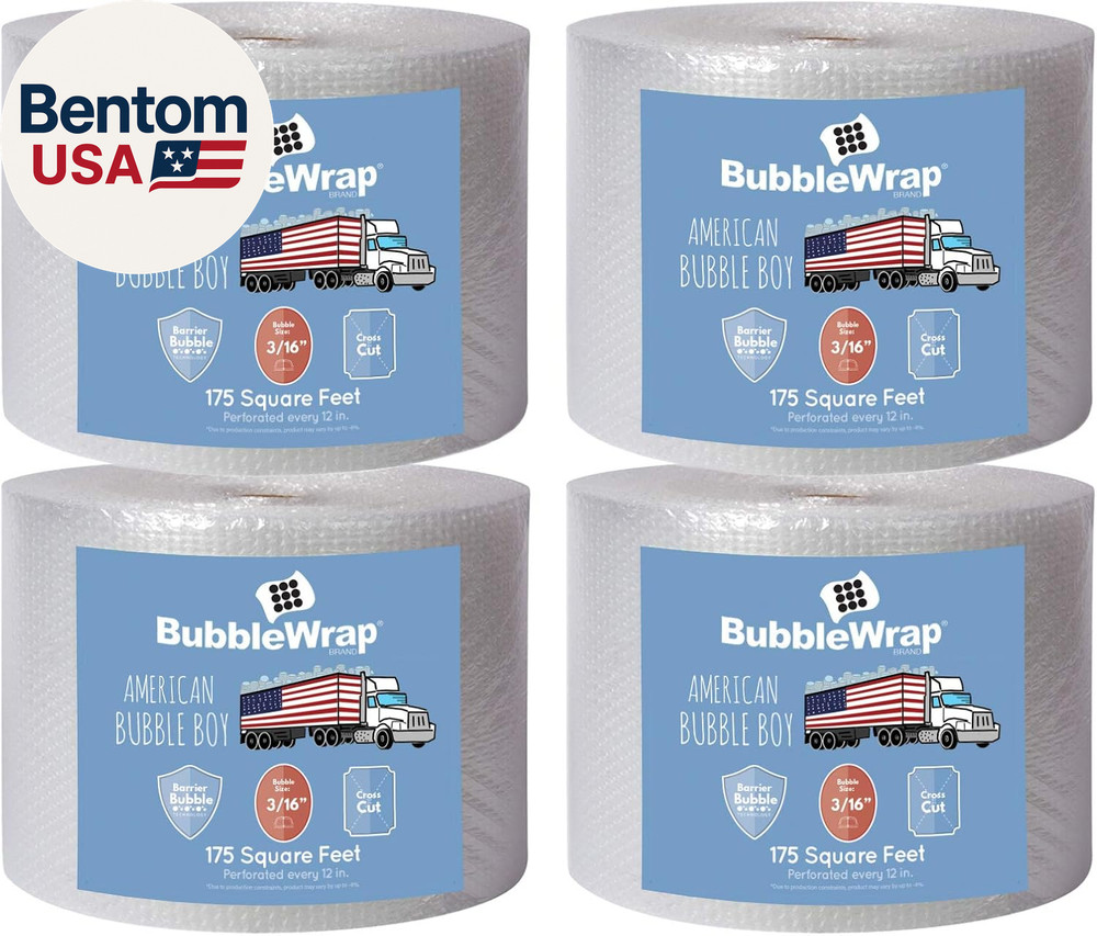 4 Large Rolls of Bubble Wrap Total 700 Feet, Small Bubbles 3/16 Cushioning, 700