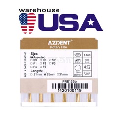 AZDENT Dental Endodontic Gold Taper NITI Rotary Files Engine Use 25mm 6PCS/Packs