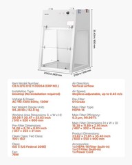 Desktop Laminar Flow Hood, ISO 5 Clean Room, HEPA-14 Filter, 65dB Quiet