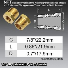 2pcs 1/2 Inch NPT Male to 1/4 Inch NPT Female Reducer Brass Pipe Hose Tube Fi…