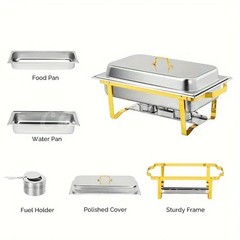 4 Pack Chafing Dish Buffet Set 9QT Stainless Steel Chafing Dishes Gold & Silver