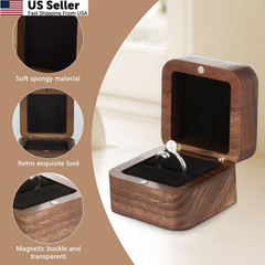 Loetere 6 Pcs Square Wooden Ring Boxes for Wedding Ceremony Mini Black